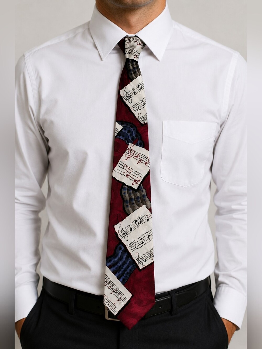 Vintage Roffe 100% Silk Tie Sheet Music Print Business Casual Wearable Art EUC